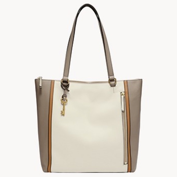 EUC 🩶🤍🤎GORGEOUS Fossil Leather Tara Shopper Purse - Picture 15 of 15